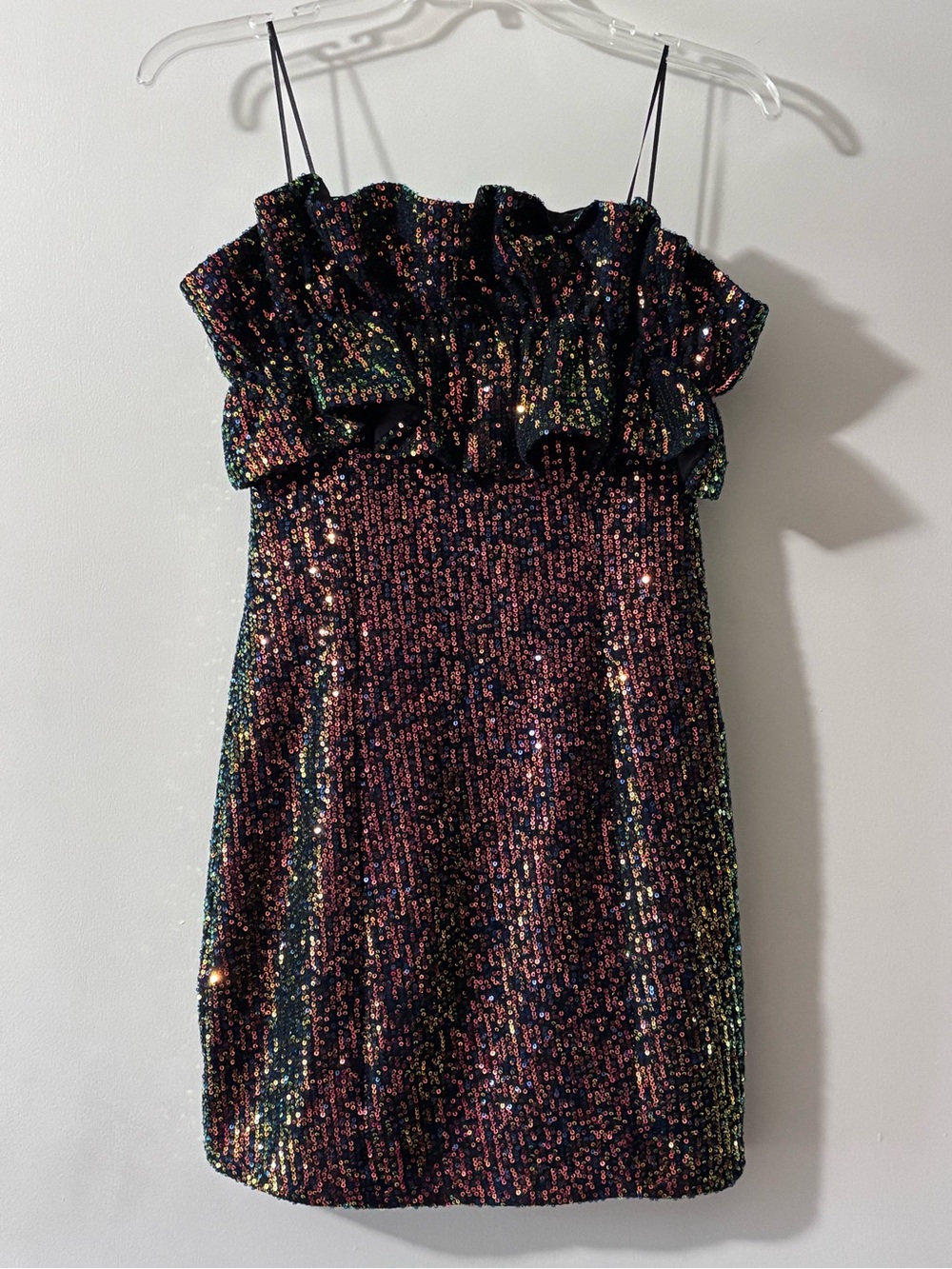 Sparkling Black Multicolor Sequin Strapless Mini Dress